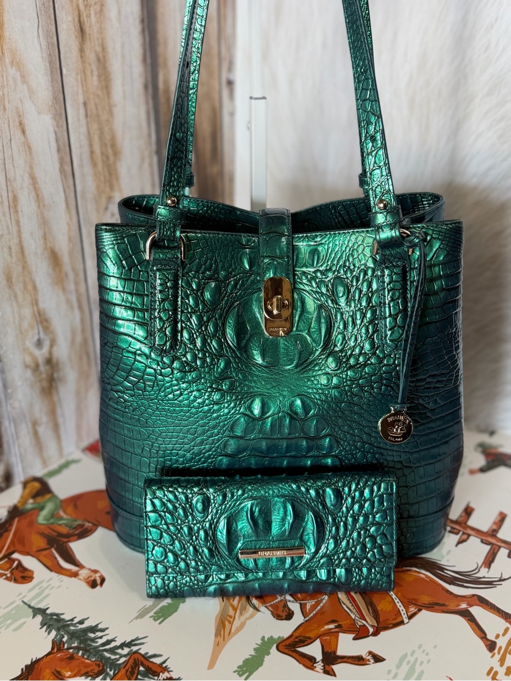 SET Brahmin Fiora Mystic Green Satchel And Brahmin Mystic Cordelia Wallet NWT